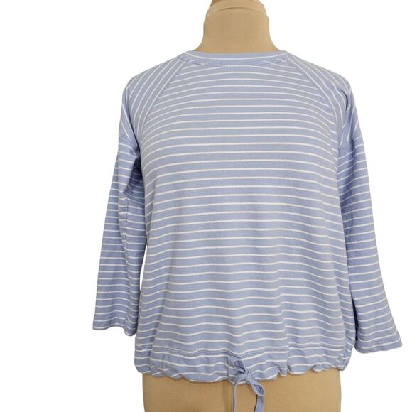 J. Jill Top Small Womens Blue White Striped 100% Cotton Drawstring Waist Casual - Picture 1 of 12